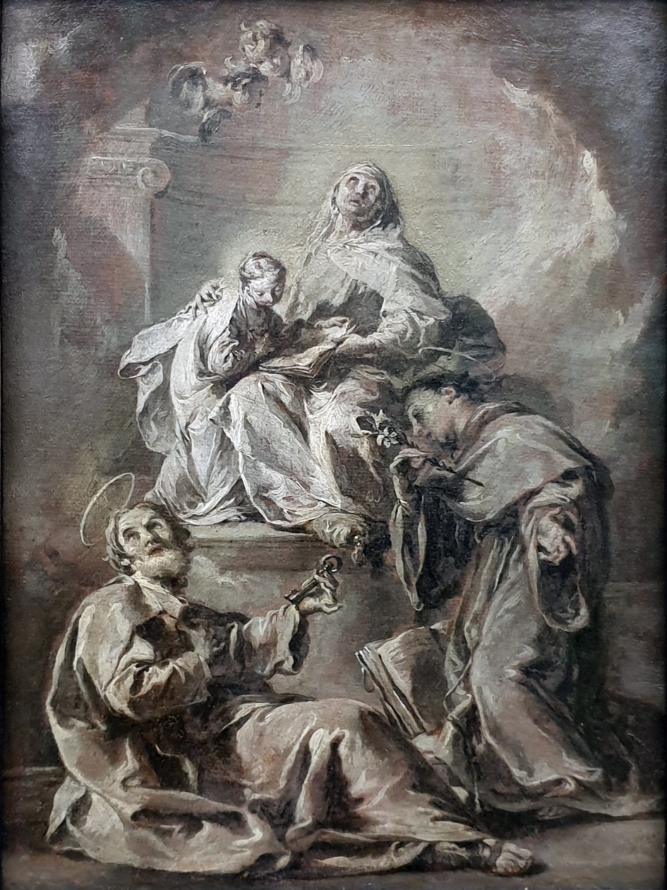 Anna instructs Mary in reading the Holy Bible, accompanied by St. Peter and St. Anthony of Padua by Giambattista Pittoni