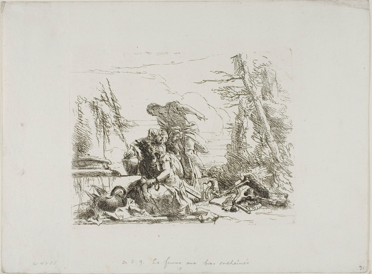 A Woman with her Arms in Chains and Four Other Figures, from Capricci by Giambattista Tiepolo