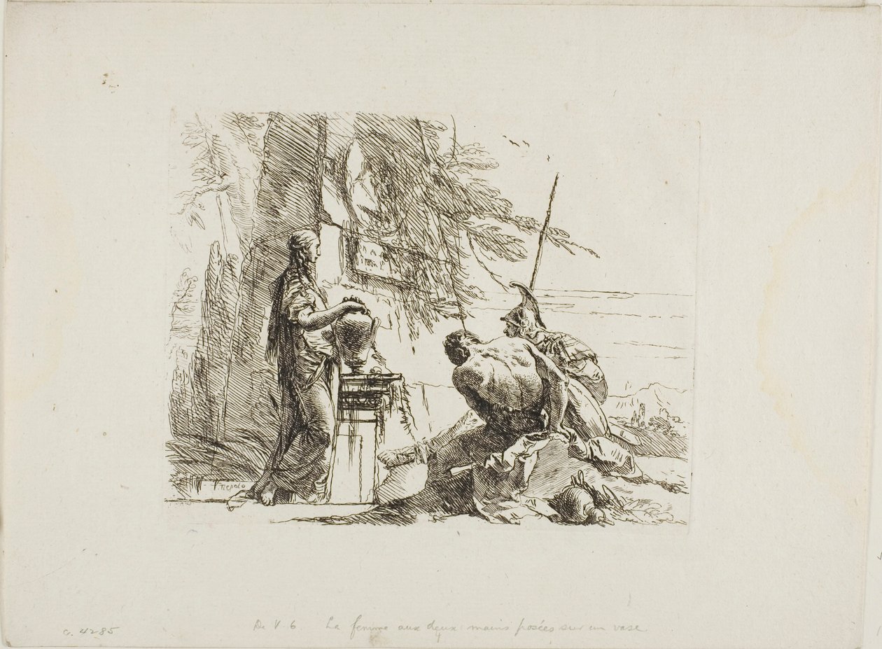 A Woman with her Hands on a Vase, Soldier, and Slave, from Capricci by Giambattista Tiepolo