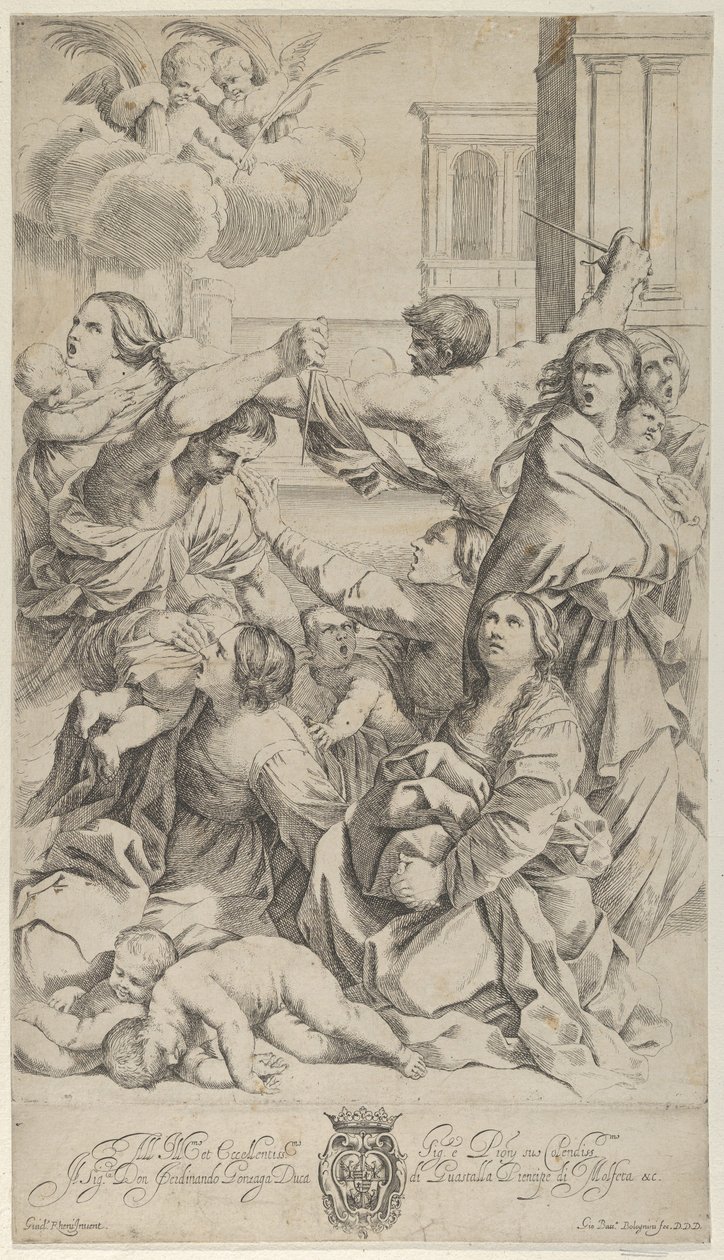 Massacre of the Innocents, Group of Women and Children Being Attacked, Two Angels, ca. 1640-70 by Gian Battista Bolognini
