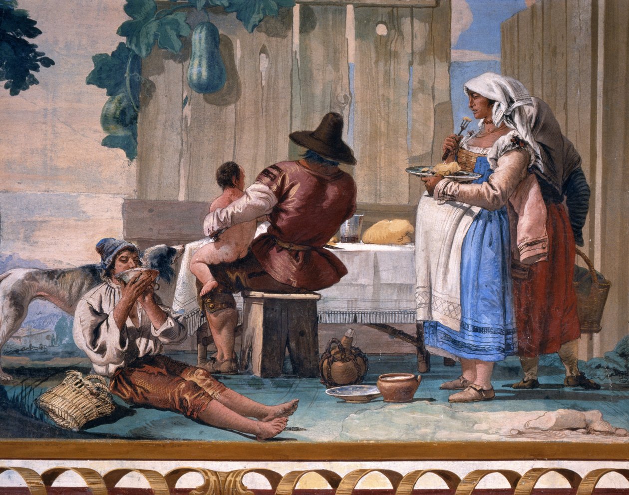 Peasants Eating out of Doors, from the Foresteria (Guesthouse), 1757 by Giovanni Domenico Tiepolo