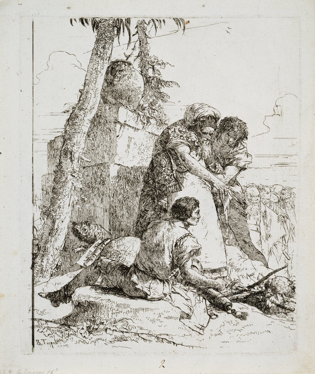 Magician Pointing Out a Burning Head to Two Youths, c. 1740s by Giovanni Domenico Tiepolo