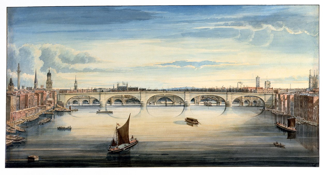 West View of New London Bridge and Old London Bridge, 1830 by Gideon Yates