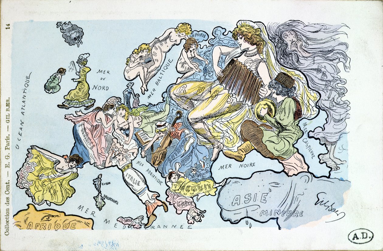 Postcard Depicting the Countries of Europe as Women by Gil Baer