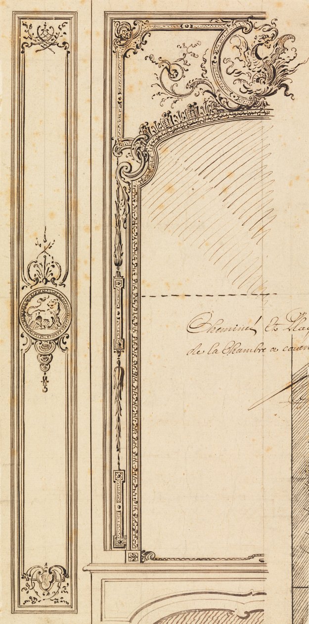 Design for Overmantel; recto, Plans of Moldings by Gilles Marie Oppenord