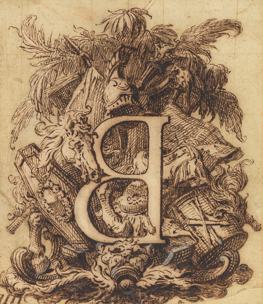 Ornamental Design for the Letter B by Gilles Marie Oppenord