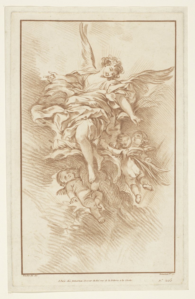 Angel with Three Putti in Clouds by Gilles Demarteau
