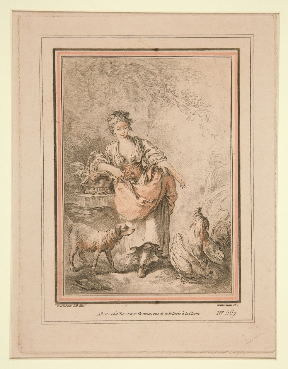 Girl Feeding Hens by Gilles Demarteau