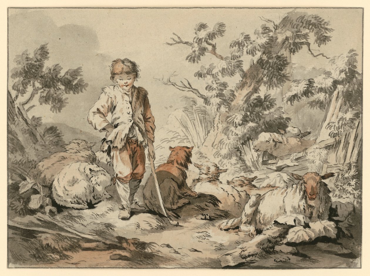 Shepherd Boy with His Flock by Gilles Demarteau
