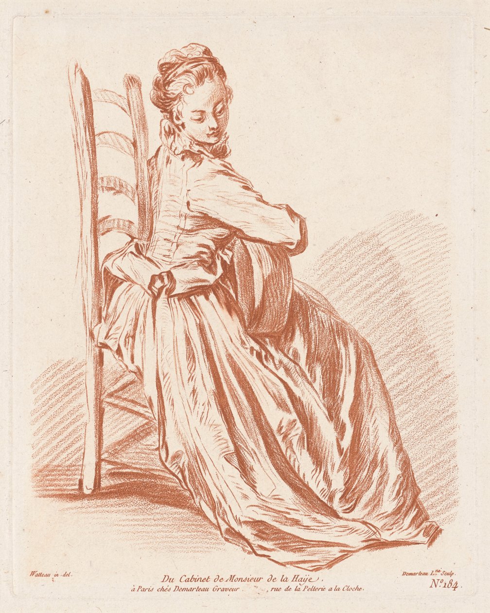 Woman Playing the Guitar by Gilles Demarteau, the Elder, Antoine Watteau