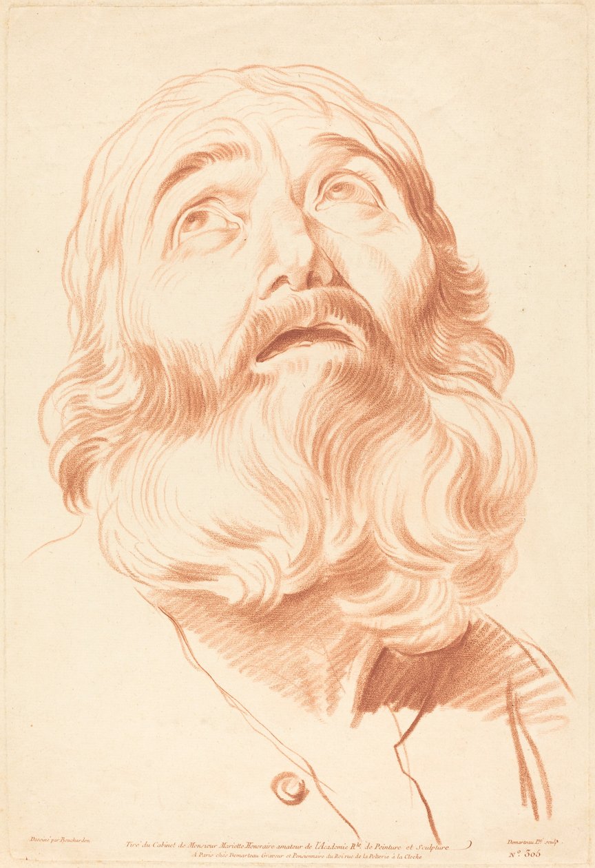 Head of a Man by Gilles Demarteau, the Elder after Edme Bouchardon