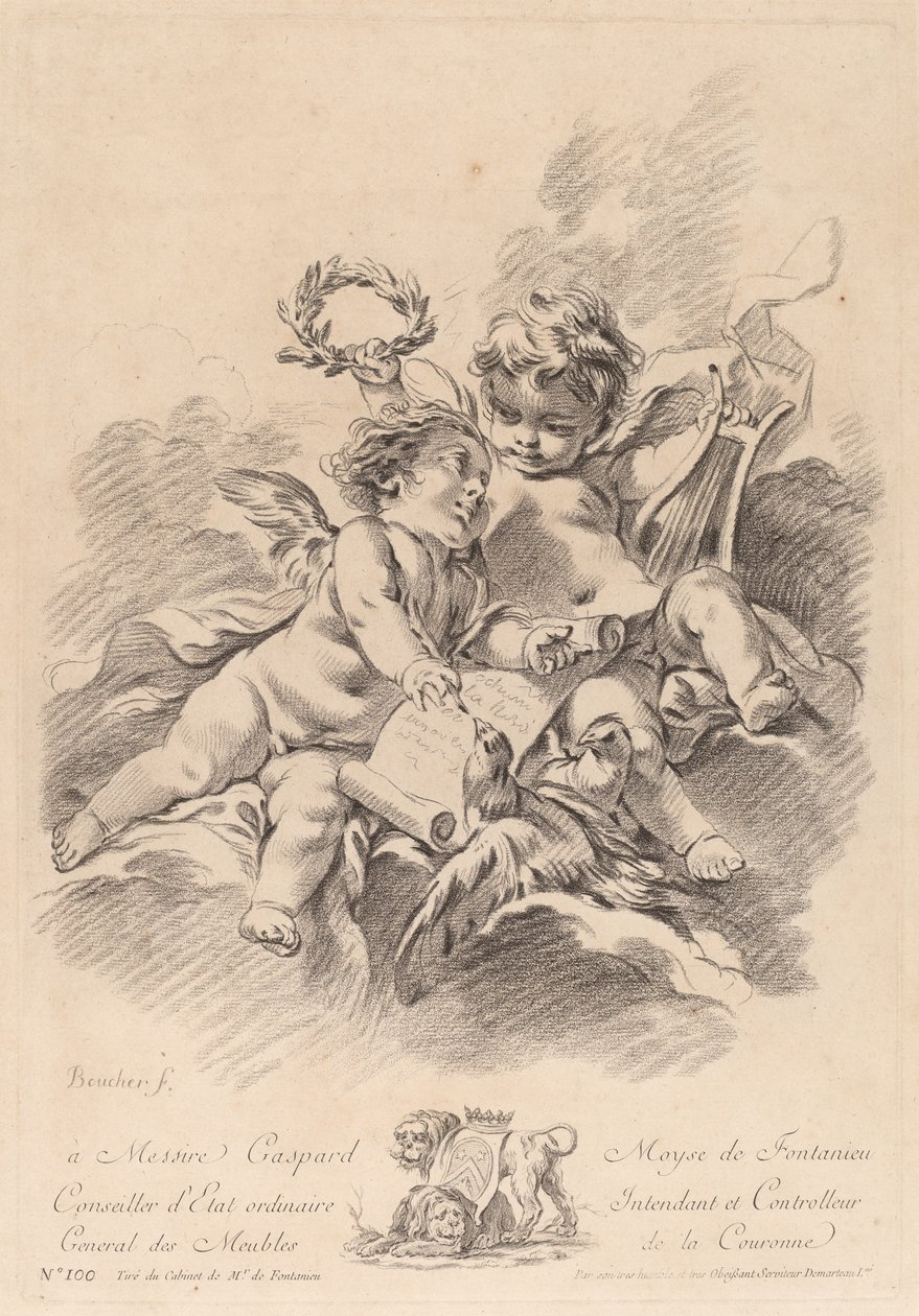 Allegory of Music with Two Cherubs and Doves by Gilles Demarteau the Elder after François Boucher