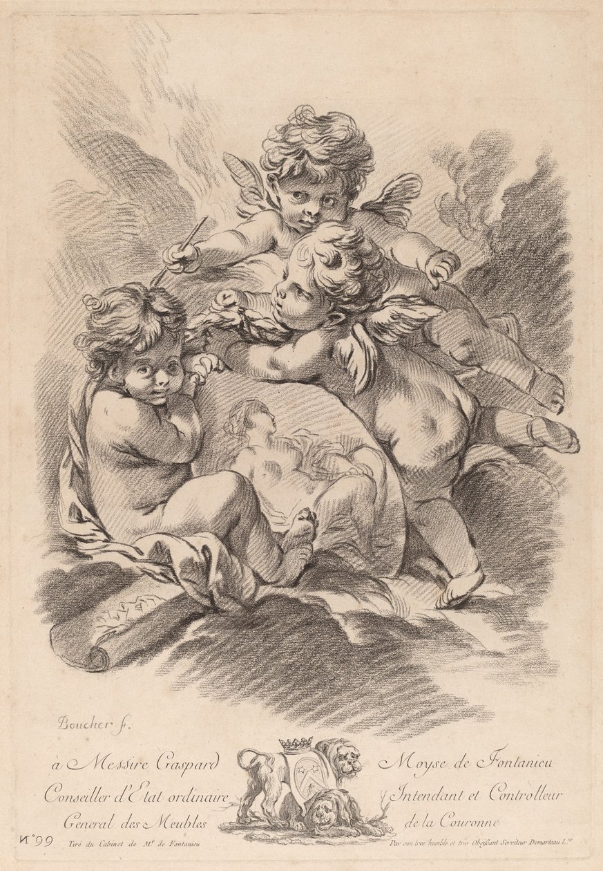 Allegory of Painting with Three Cherubs by Gilles Demarteau the Elder after François Boucher
