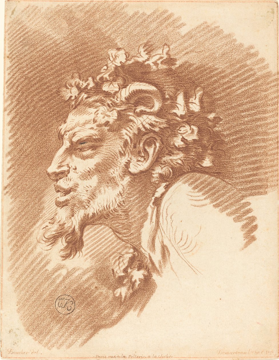 Head of a Faun by Gilles Demarteau, the Elder after François Boucher