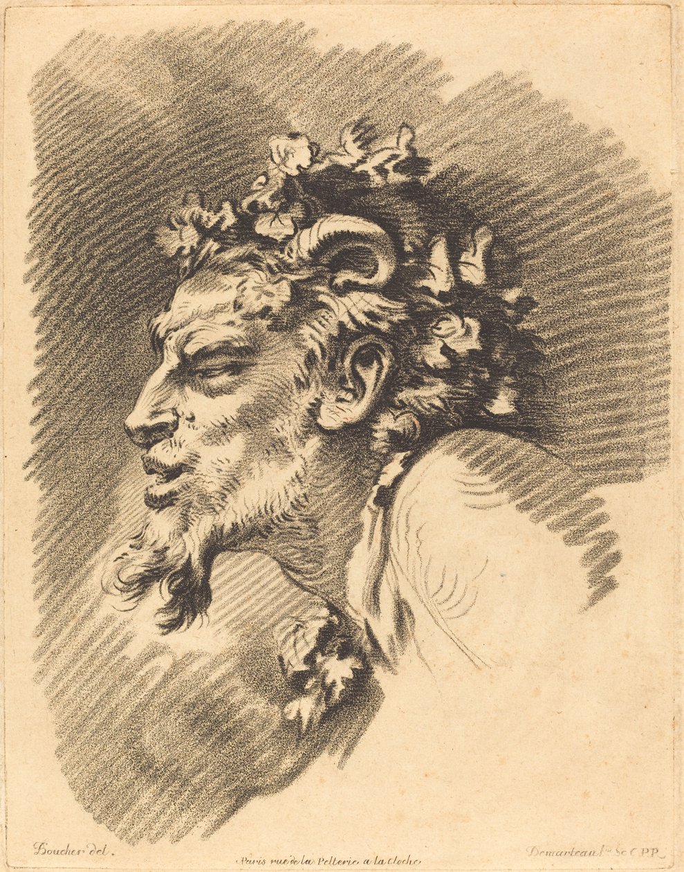 Head of a Faun by Gilles Demarteau, the Elder after François Boucher