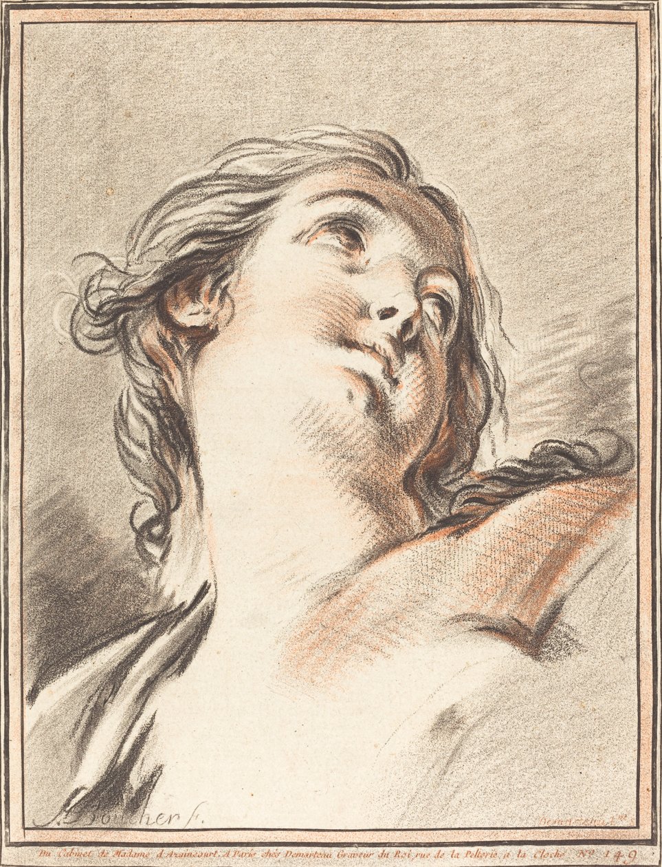 Head of a Woman Looking Up by Gilles Demarteau, the Elder after François Boucher