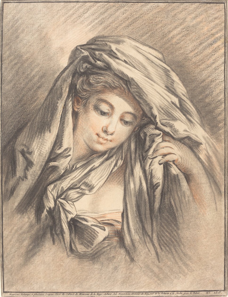 Young Woman with Her Head Covered by Gilles Demarteau, the Elder after François Boucher