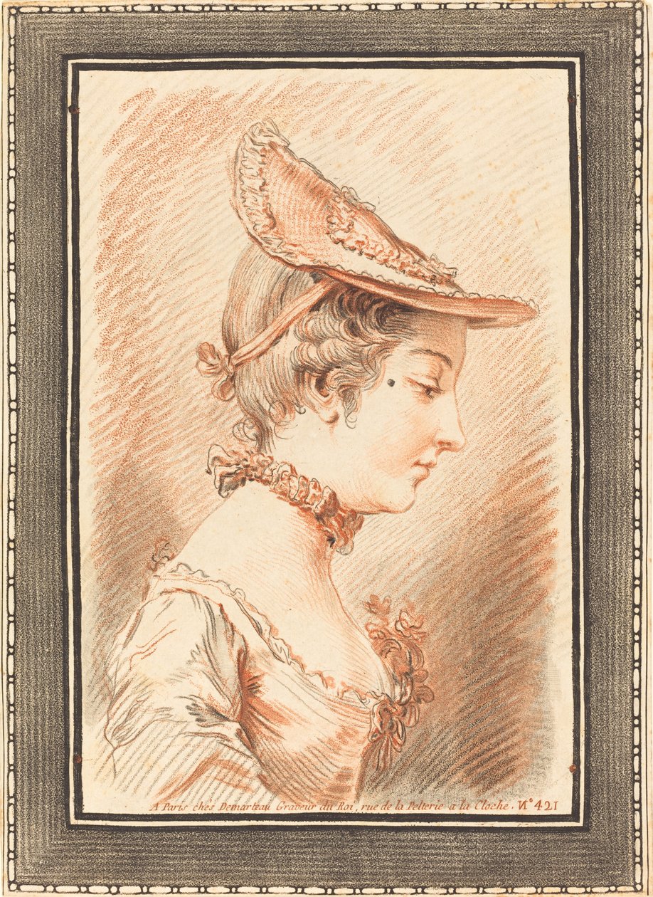 Head of a Young Woman by Gilles Demarteau, the Elder after Jean Martial Fredou