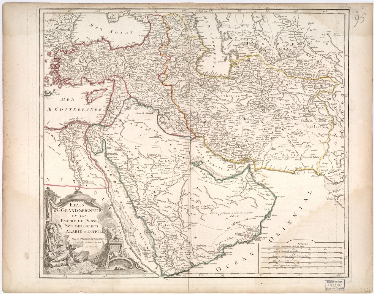 States of the Grand Seigneur in Asia - Empire of Persia, Land of the Uzbeks, Arabia and Egypt by Gilles Robert De Vaugondy