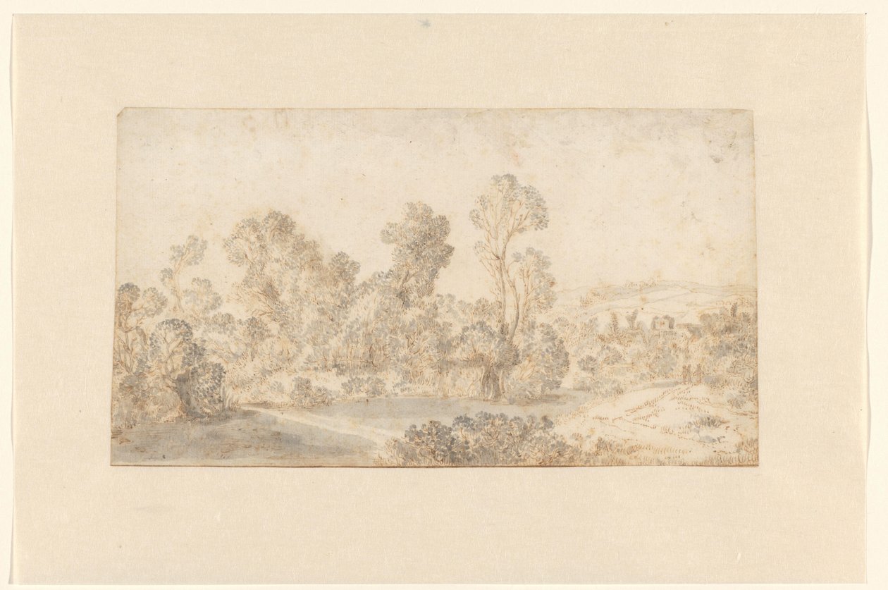 Hilly Landscape with Tall Trees Along a River by Gillis Claesz de Hondecoeter