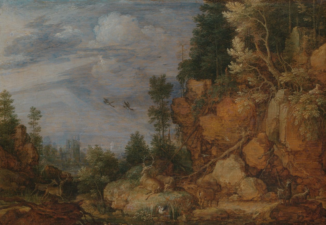Rocky Landscape with Deer and Goats by Gillis Claesz de Hondecoeter