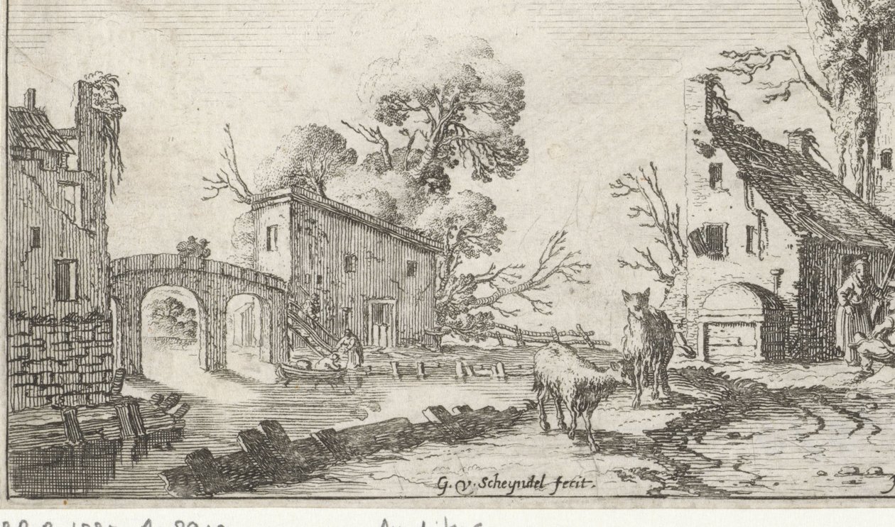 Farm and Tower by a River (Hearing) by Gillis van Scheyndel (I)