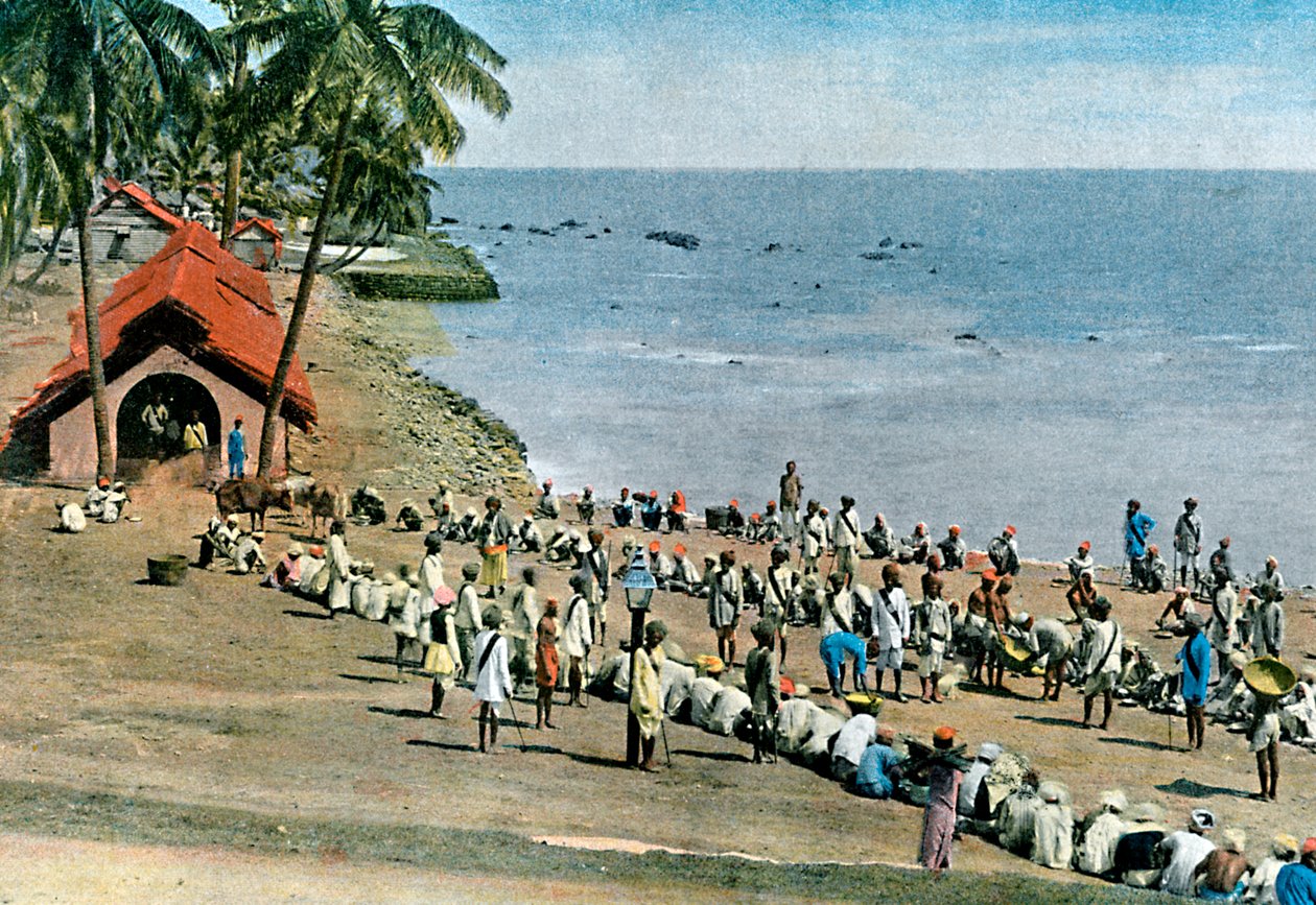 Communal village meal, Andaman and Nicobar Islands, Indian Ocean, c1890 by Gillot