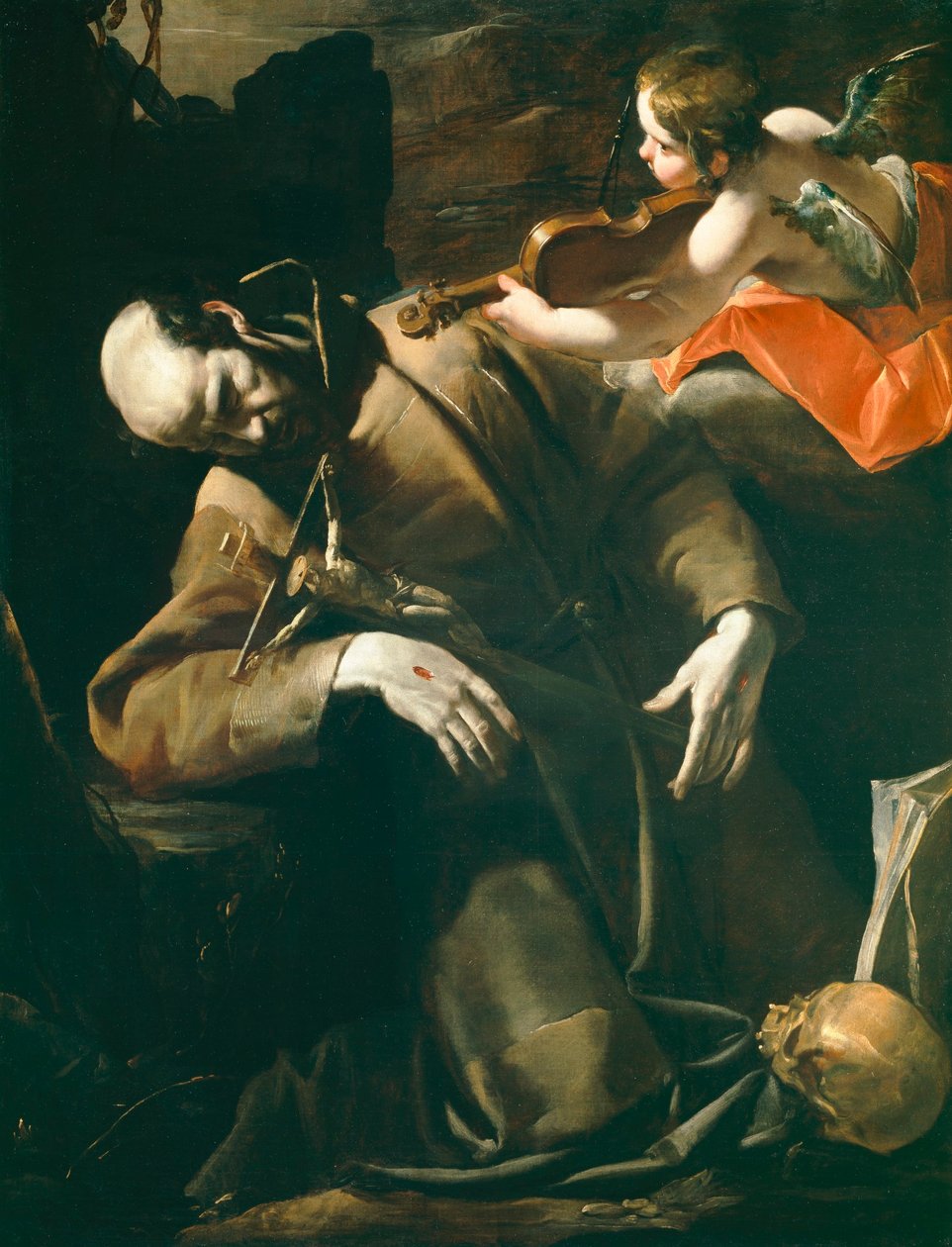 St. Francis of Assisi in Ecstasy Before a Cherub with a Violin by Gioacchino Assereto