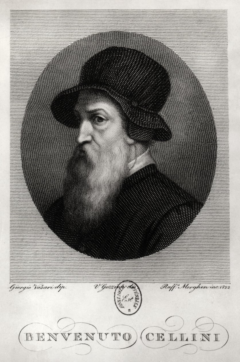 Portrait of Benvenuto Cellini (1500-71) Engraved by Rafaello Morghen (1758-1833) 1822 by Giorgio Vasari