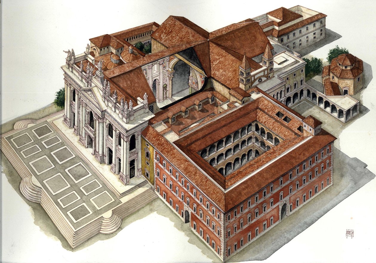Baroque Architecture: Reconstruction of the Basilica of St. John Lateran. Illustration by Giorgio Albertini by Giorgio Albertini