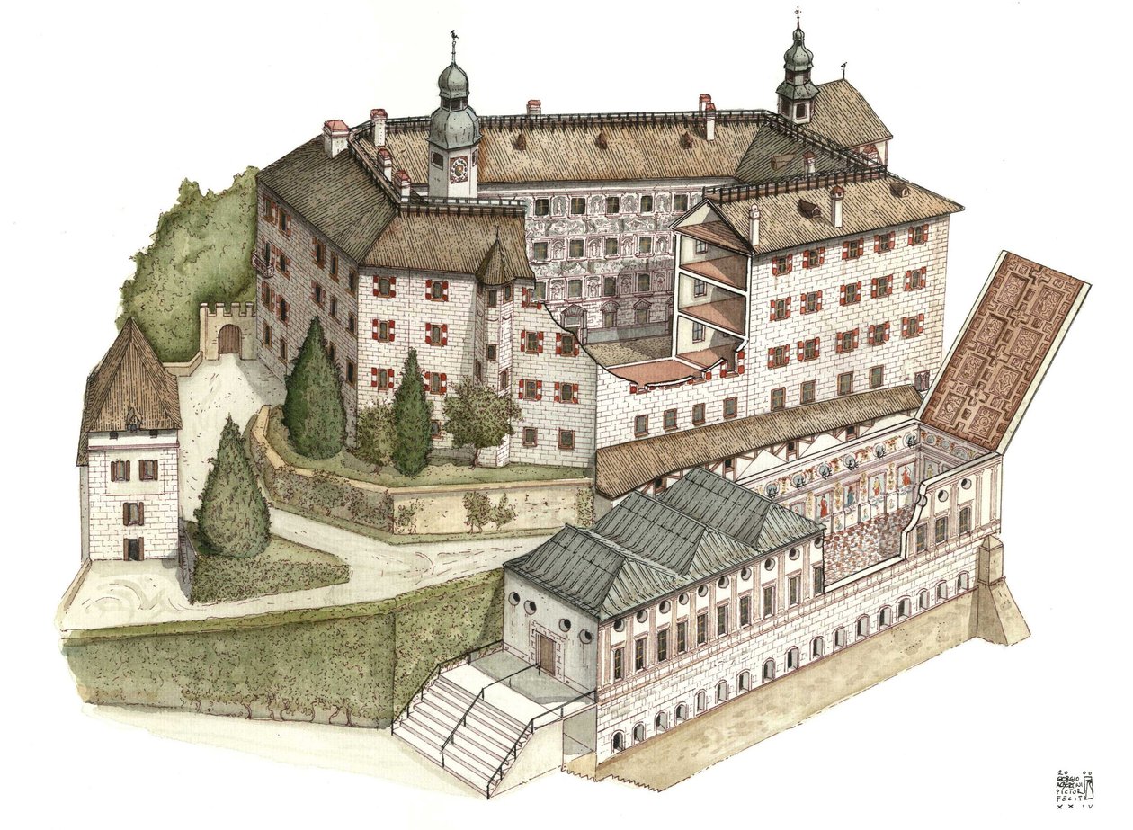 Renaissance Architecture: Reconstruction of the Castle of Ambras by Giorgio Albertini