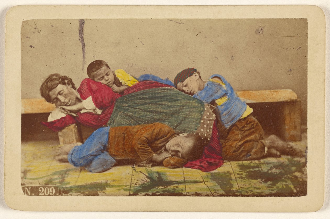 Gypsy Mother and Three Children Asleep on Bench and Ground by Giorgio Conrad