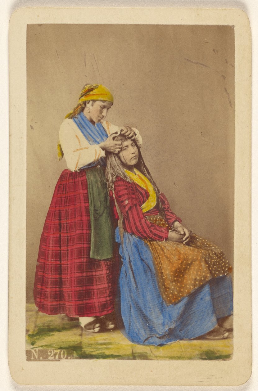 Older woman doing the hair of a younger woman by Giorgio Conrad