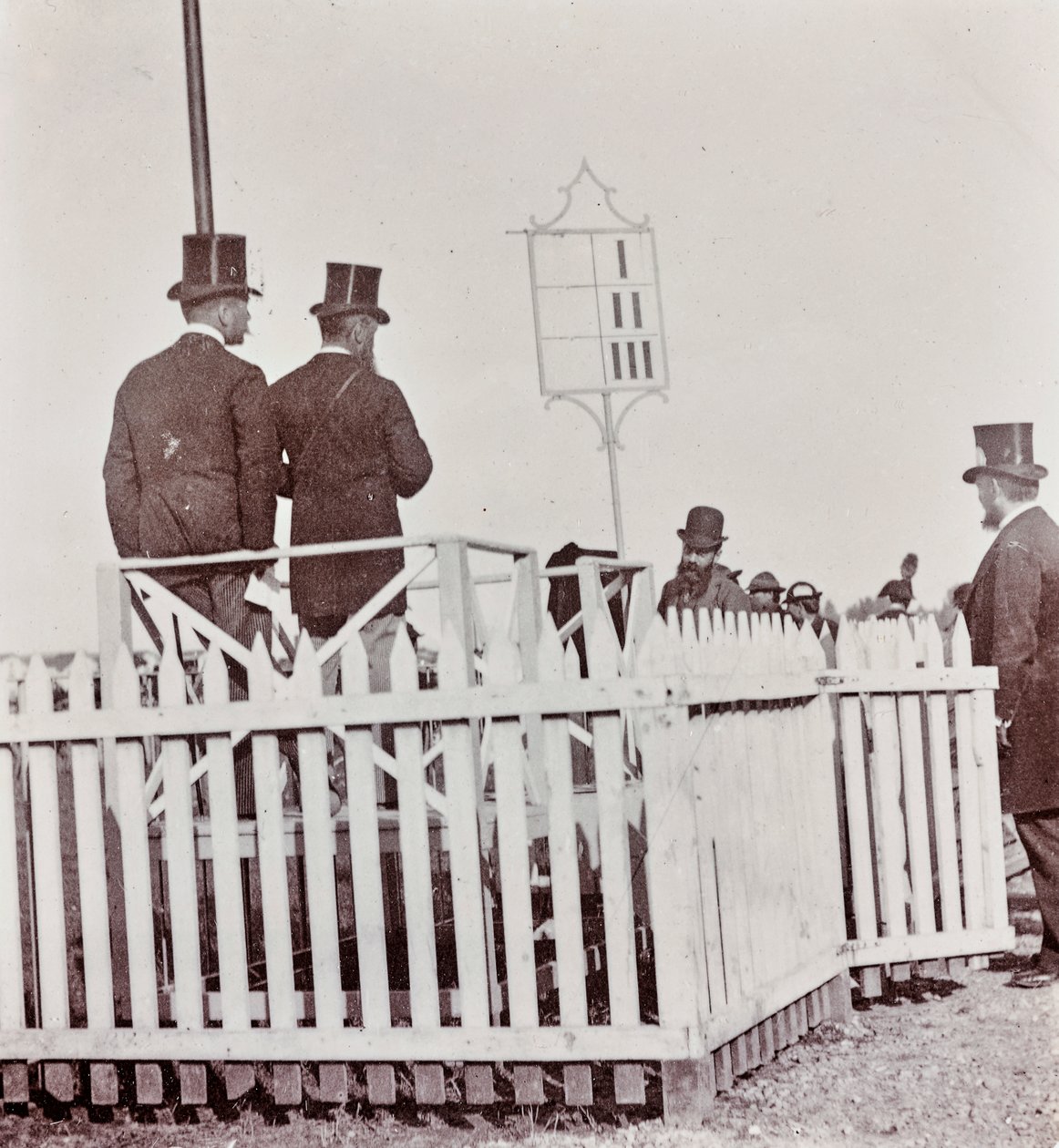 Viewers Racecourse in the Cascine Park: Max Stiozzi Marquis, Marquis Malaspina Azzolino, Arnaldo Pozzolini and the Deputy Marquis Torrigiani by Giorgio Enrico (attr.to) Levi