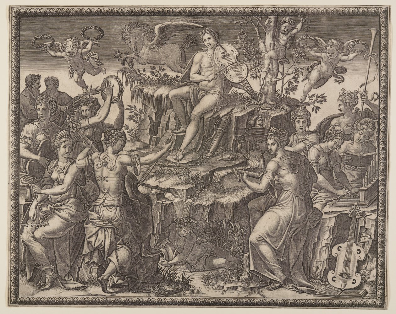 Apollo and the Muses on Mount Parnassus by Giorgio Ghisi