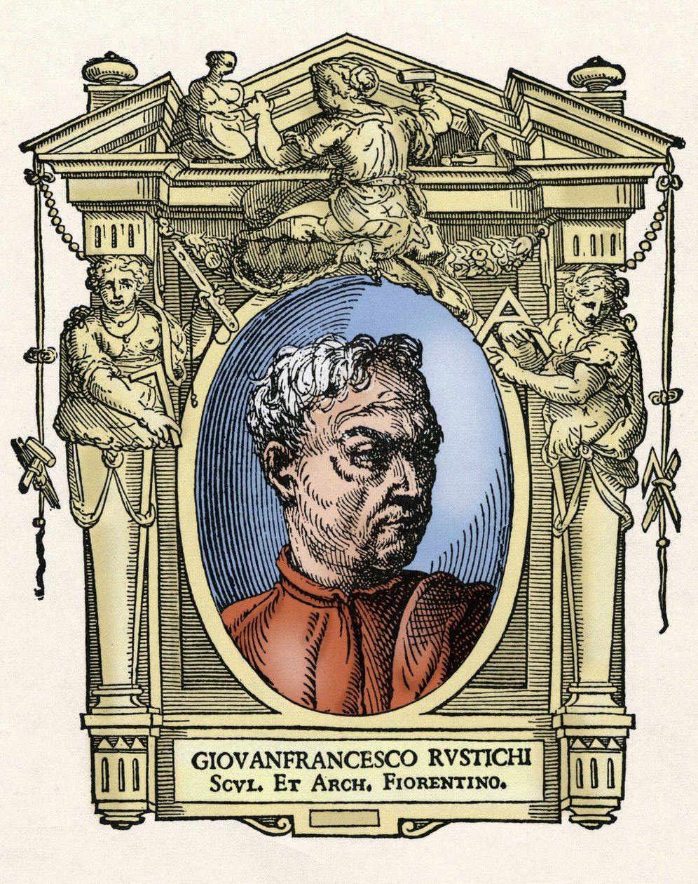 Portrait of Giovan Francesco Rustici (1474 - 1554) Italian sculptor and architect. Engraving of the treat Lives of the most excellent painters, sculptors and architects (Le Vite de