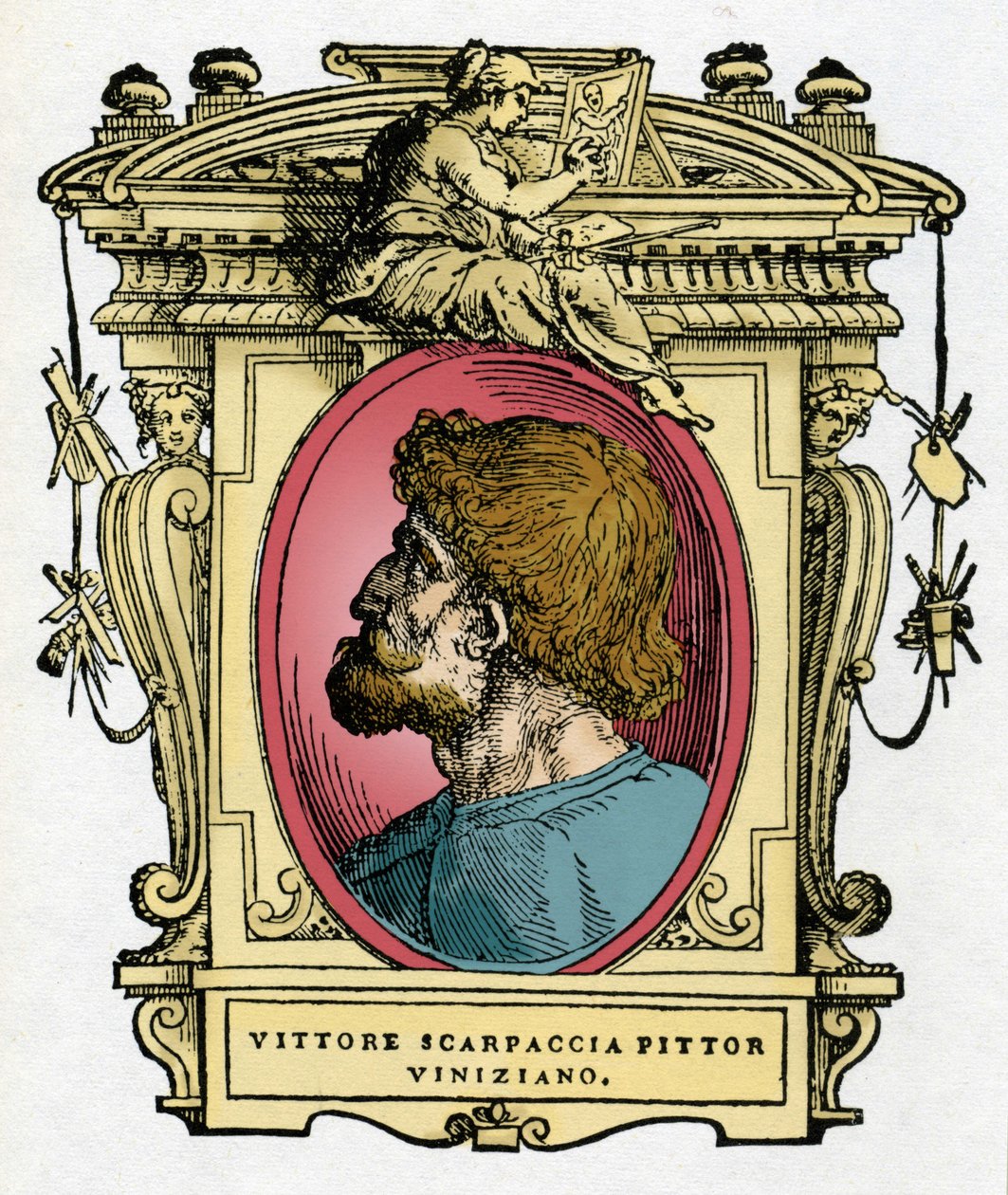 Portrait of Vittore Carpaccio (1460-1526) Venetian painter. Engraving of the treatise "Lives of the most excellent painters, sculptors and architects" (Le Vite de