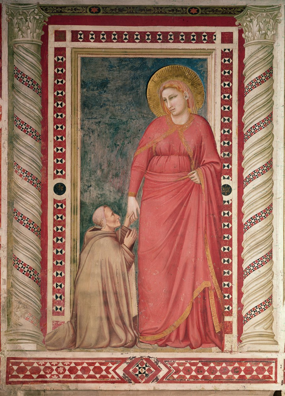 Bishop Pontano kneeling before St. Mary Magdalene, Magdalene Chapel, c.1320 by Giotto di Bondone