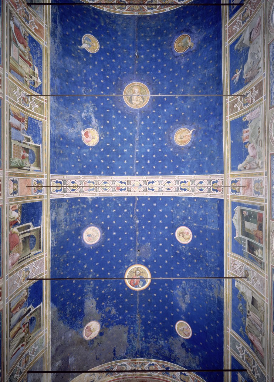 View of the Ceiling Vault with Medallions Depicting Christ, Madonna and Child and the Doctors of the Church, c.1305 by Giotto di Bondone