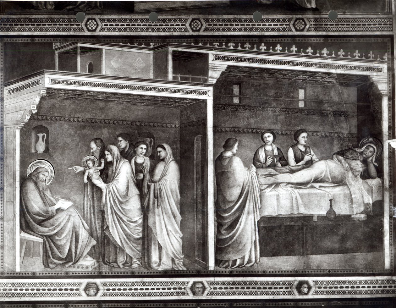 The Birth of St. John the Baptist and his father Zacharias writing his name by Giotto di Bondone