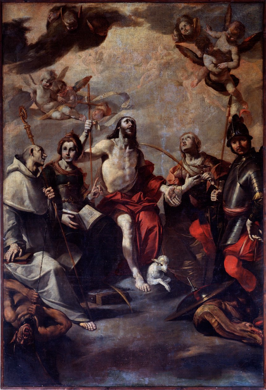 Saint John the Baptist, Saint George, Saint Lucy, Saint Catherine, Saint Bernard by Giovacchino Assereto