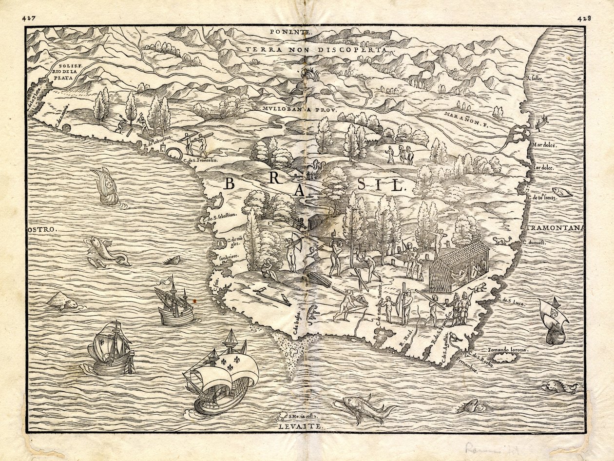 Map of Brazil by Giovan Battista Ramusio