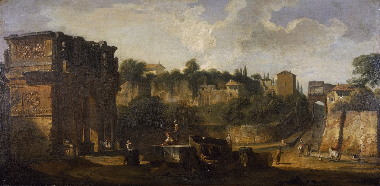 A view of the Arches of Constantine and of Titus, Rome by Giovani Paolo (attr. to) Panini