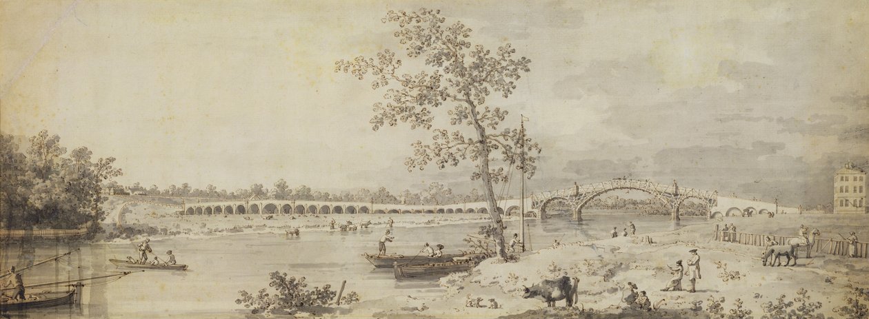 Old Walton Bridge seen from the Middlesex Shore, 1755 by Giovanni Antonio Canal