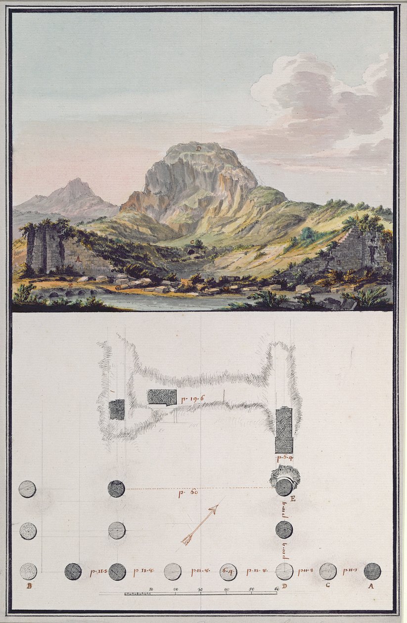 View of the Theatre at Sardis and a Plan of the Ionic Temple at Sardis, c.1750 by Giovanni Battista Borra