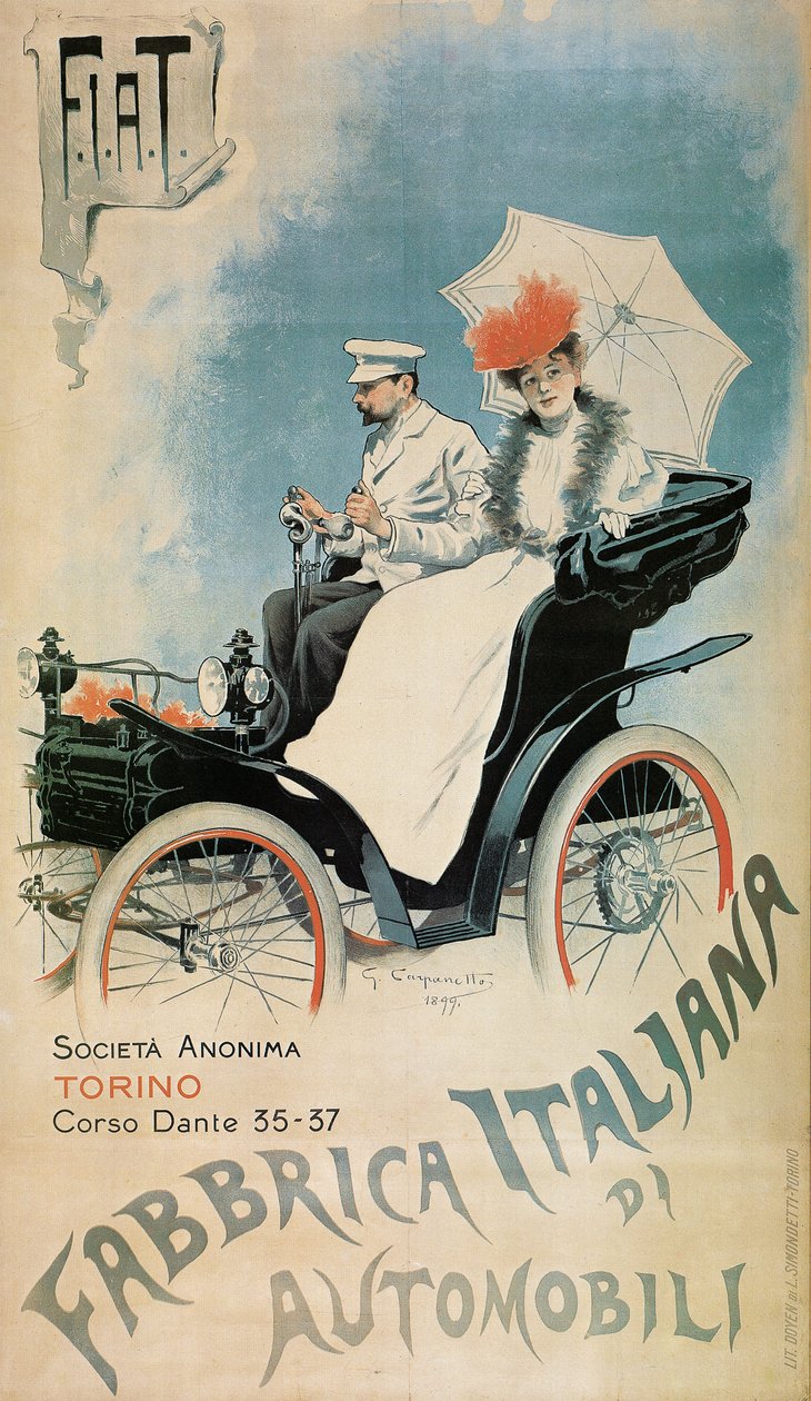 Poster advertising an early FIAT car, 1899 by Giovanni Battista Carpanetto