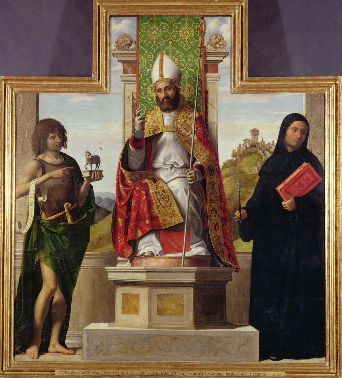 St. Lanfranc of Pavia Enthroned Between St. John the Baptist and St. Liberius by Giovanni Battista Cima da Conegliano