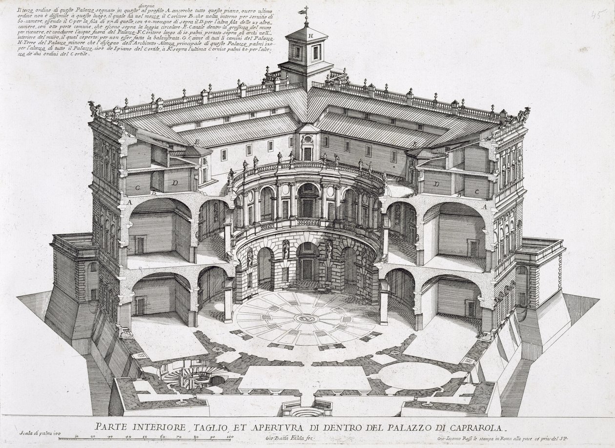 Cross-section of Villa Caprarola, Bagnaia by Giovanni Battista Falda