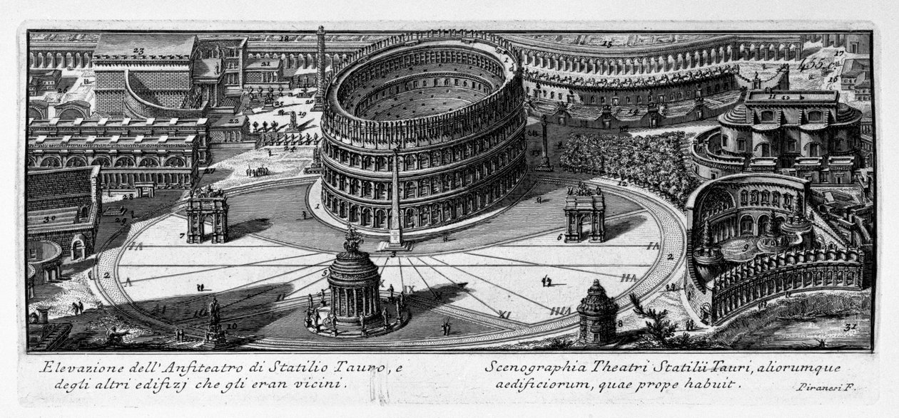 Elevation of the Amphitheater of Statilius Taurus and the other buildings that were nearby by Giovanni Battista Piranesi