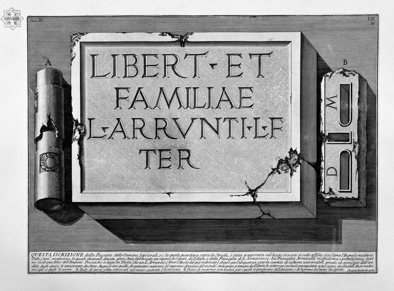 Inscription in the Tomb of L. Arrunzio Family by Giovanni Battista Piranesi